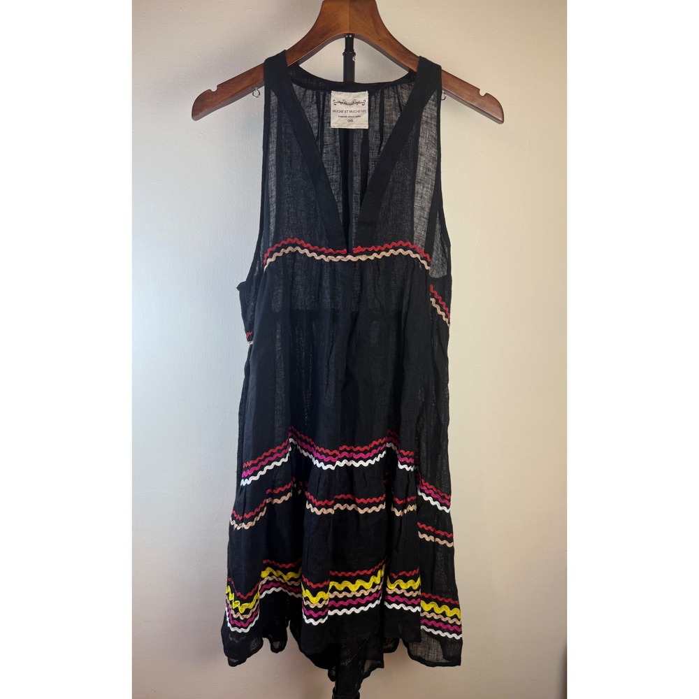 Muche Et Muchette Beachwear Cover Up O/S Resortwear Black 100% Linen Gauzy Trim